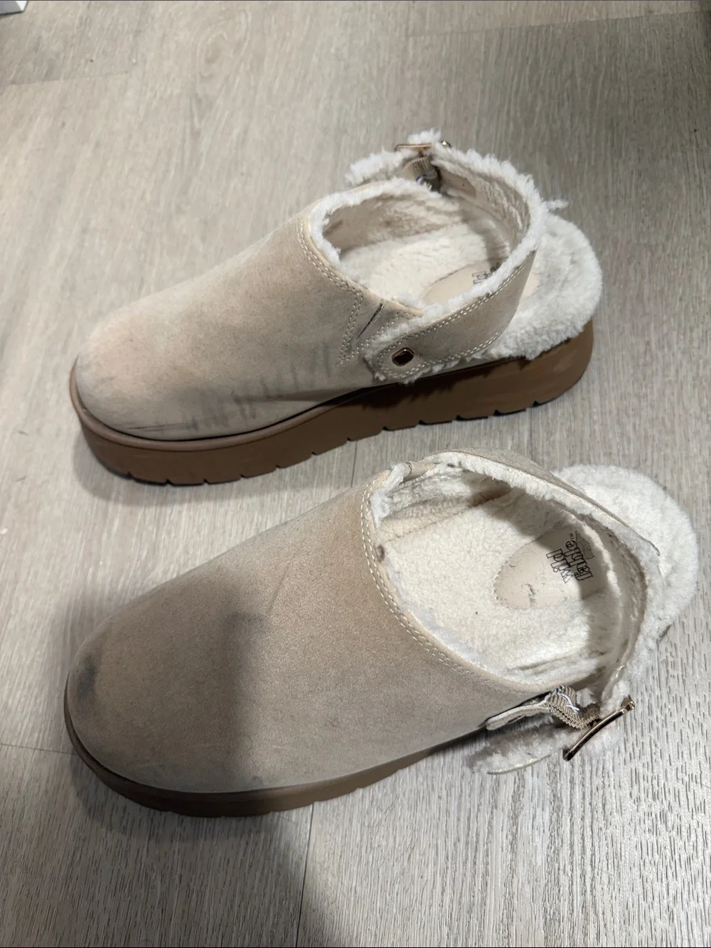 wild fable Beige Faux Suede Faux-Fur Lined Slip-On Clogs